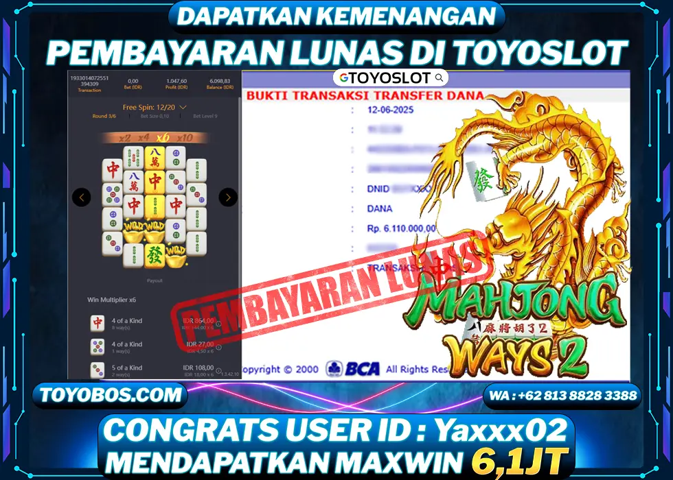 BUKTI KEMENANGAN mahjong ways 2 Rp6,100,000- LUNAS
